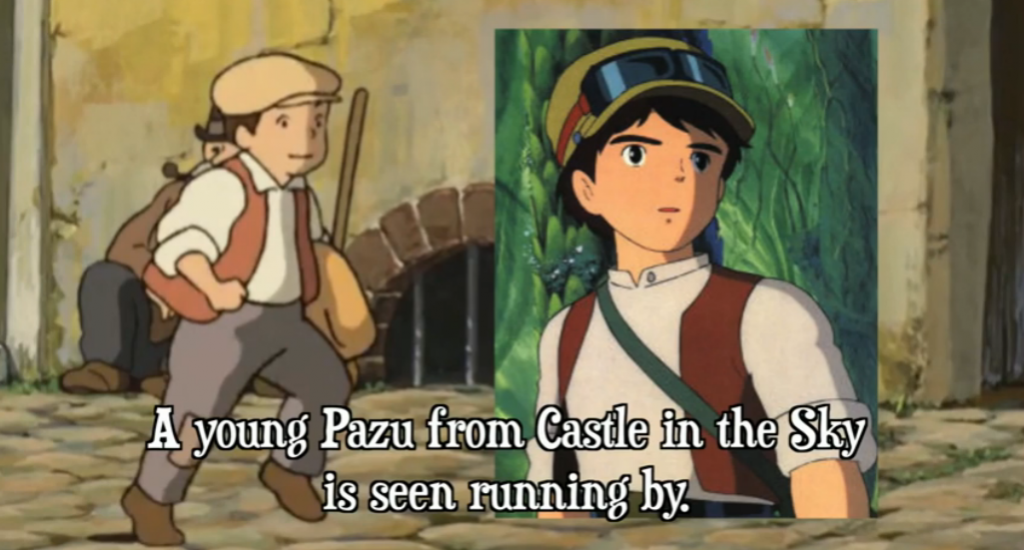 Maybe a cameo of Pazu from Castle in the Sky?