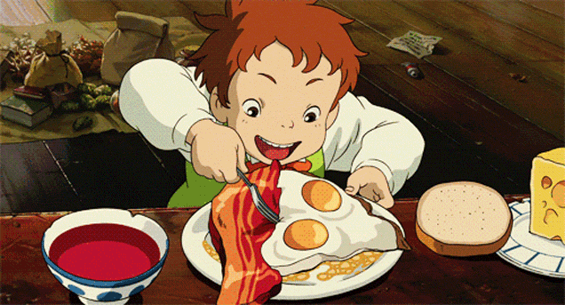Back-to-School Advice for Anime Fans Markl chowing down on bacon and eggs.