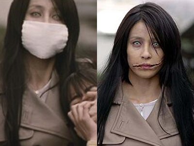 From the 2007 film "Kuchisake-onna." This is one of many versions of her.