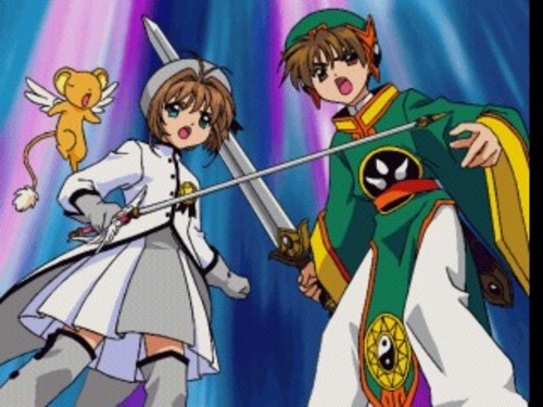 Kero (left), Sakura, and Shaoran