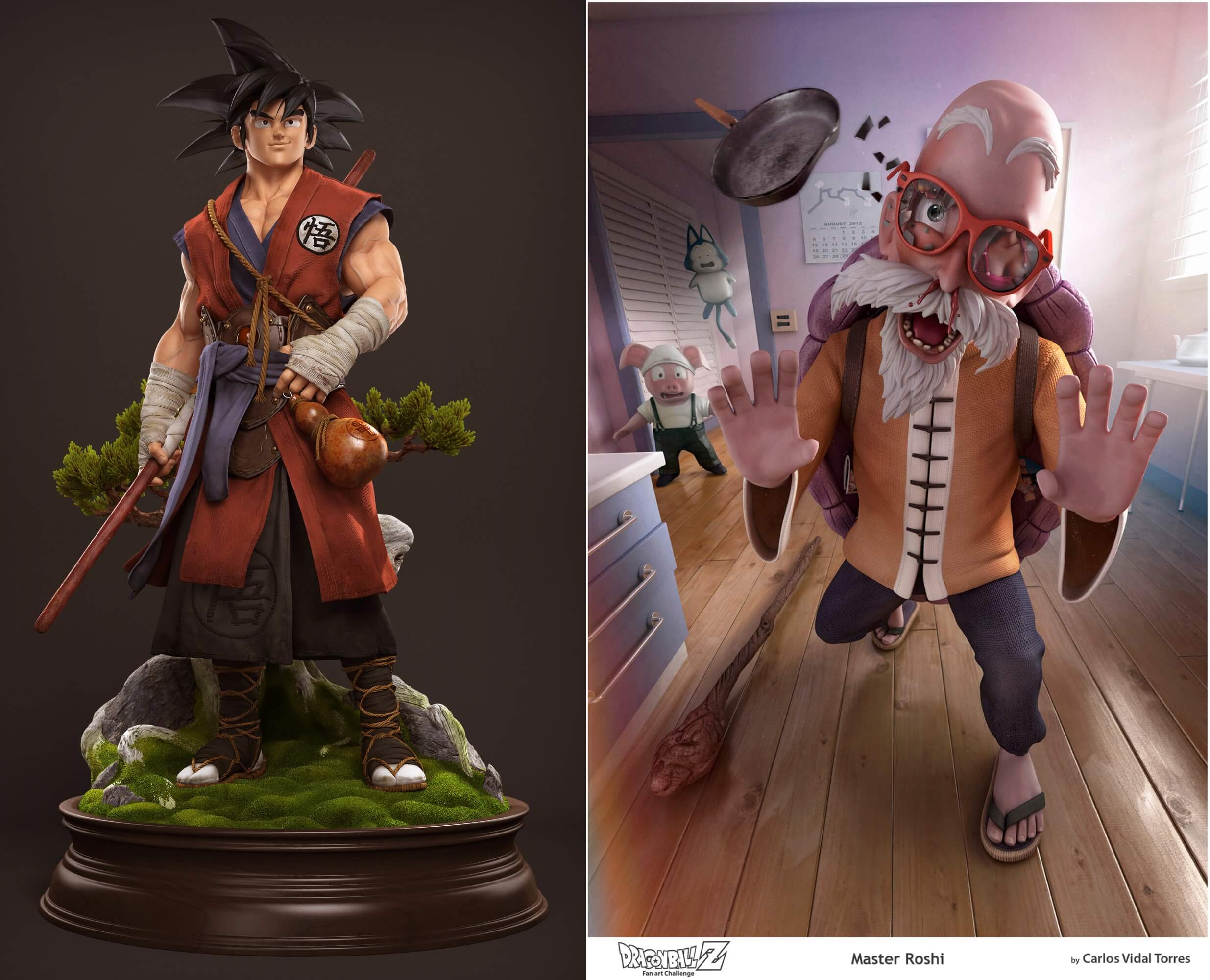 Goku (by Bruno Camara) and Master Roshi (by Carlos Vidal). Found on ZBrushCentral.