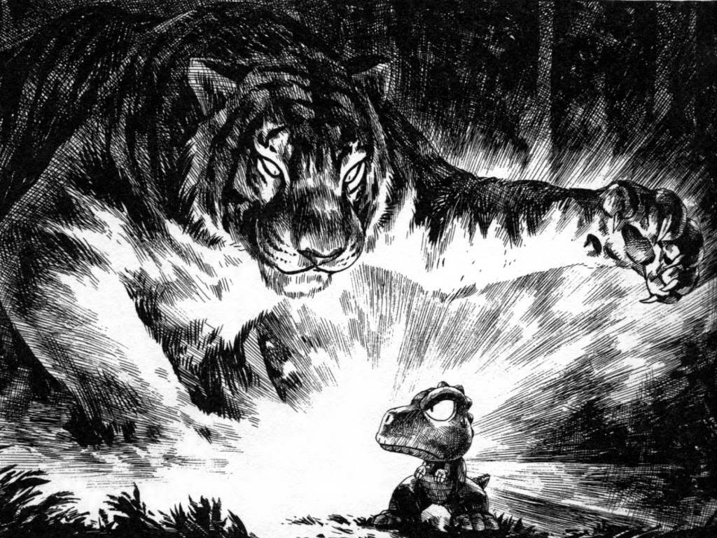 Gon facing a large tiger