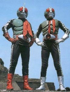 Kamen Rider 2 (red gloves and shoes) and Kamen Rider 1
