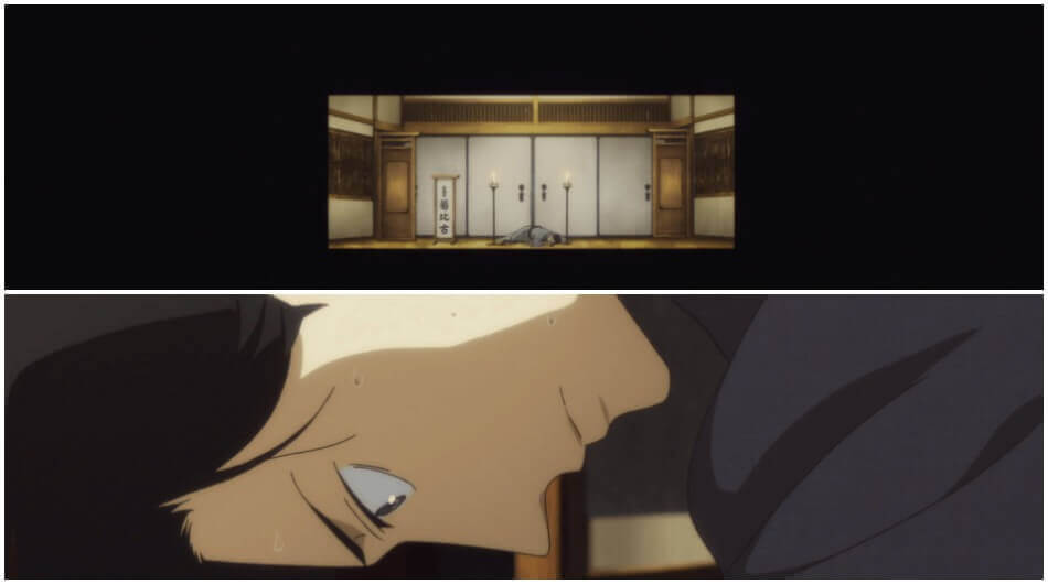 Showa Genroku Rakugo Shinju Review Kikuhiko on stage and after finishing his performance.