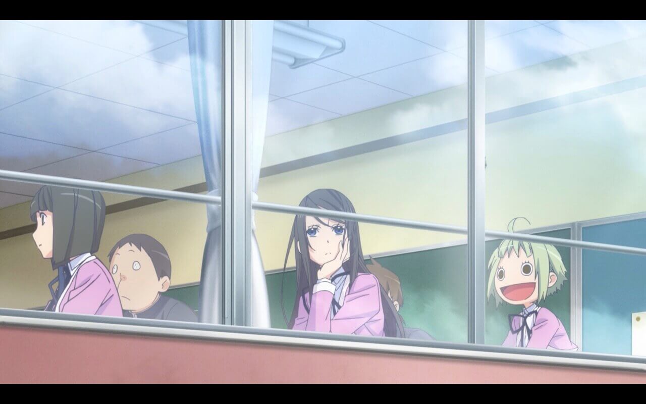 Amanchu First Impressions Futaba and Hikari sitting in their classroom.