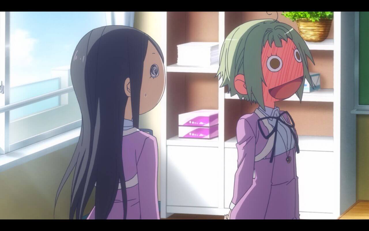 Amanchu First Impressions Hikari is embarrassed by a mistake.