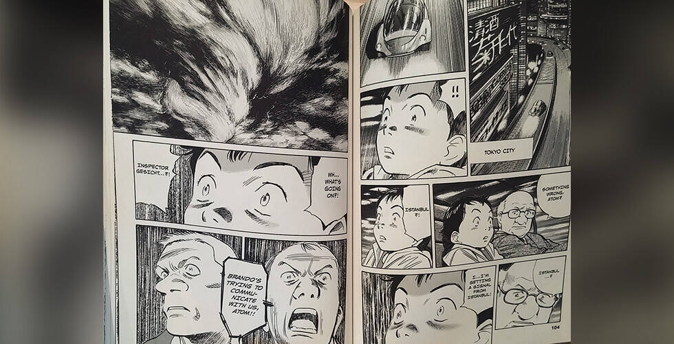 A page spread from Naoki Urasawa's Pluto