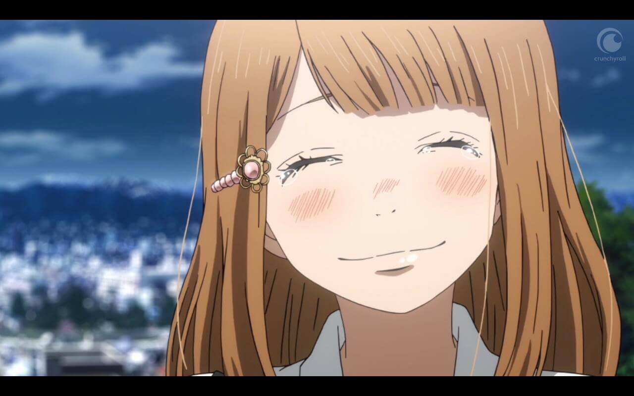 Orange Episode 5 Review Naho smiling after receiving the hairpin from Kakeru.