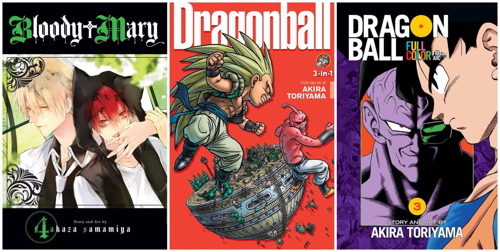 September 2016 Manga Releases Covers for Bloody Mary, Dragon Ball 3-in-1 Edition, and Dragon Ball Color.