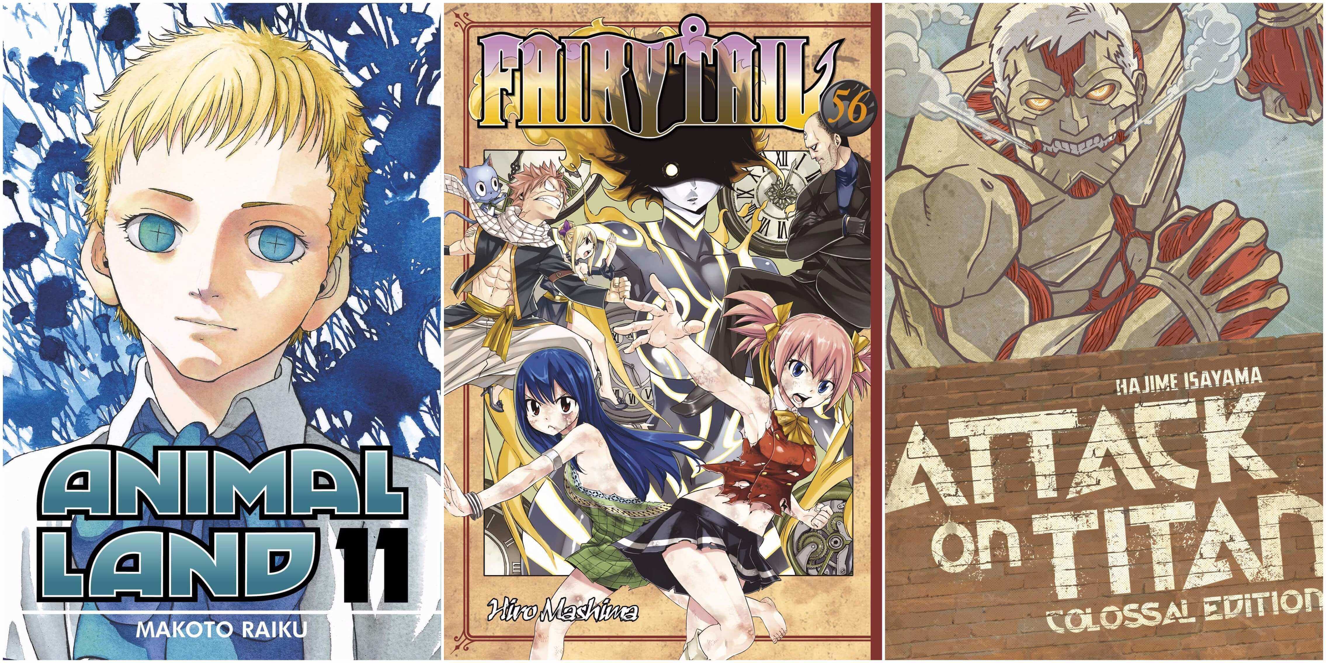 September 2016 Manga Releases Covers for Animal Land, Fairy Tail, and Attack on Titan Colossal Edition.