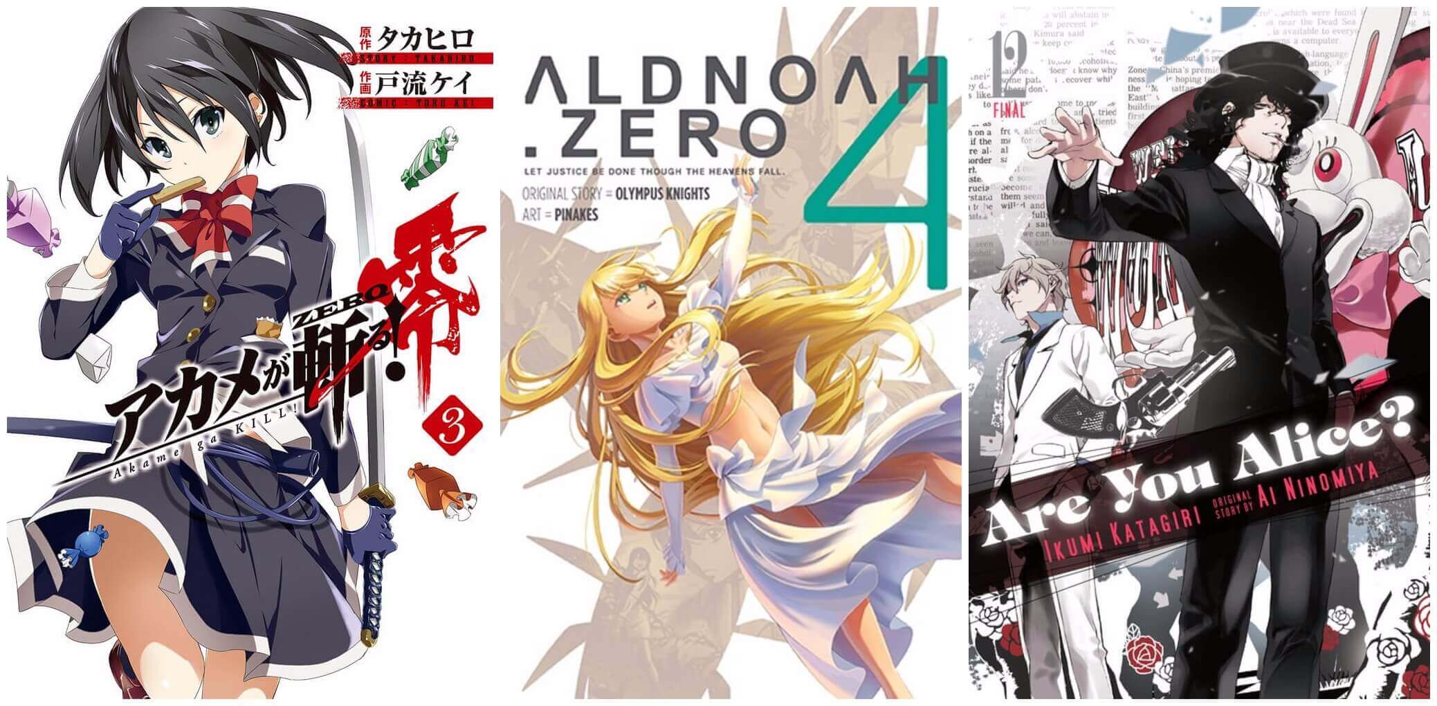 September 2016 Manga Releases Covers for Akame ga Kill Zero, Aldnoah.Zero, and Are You Alice?