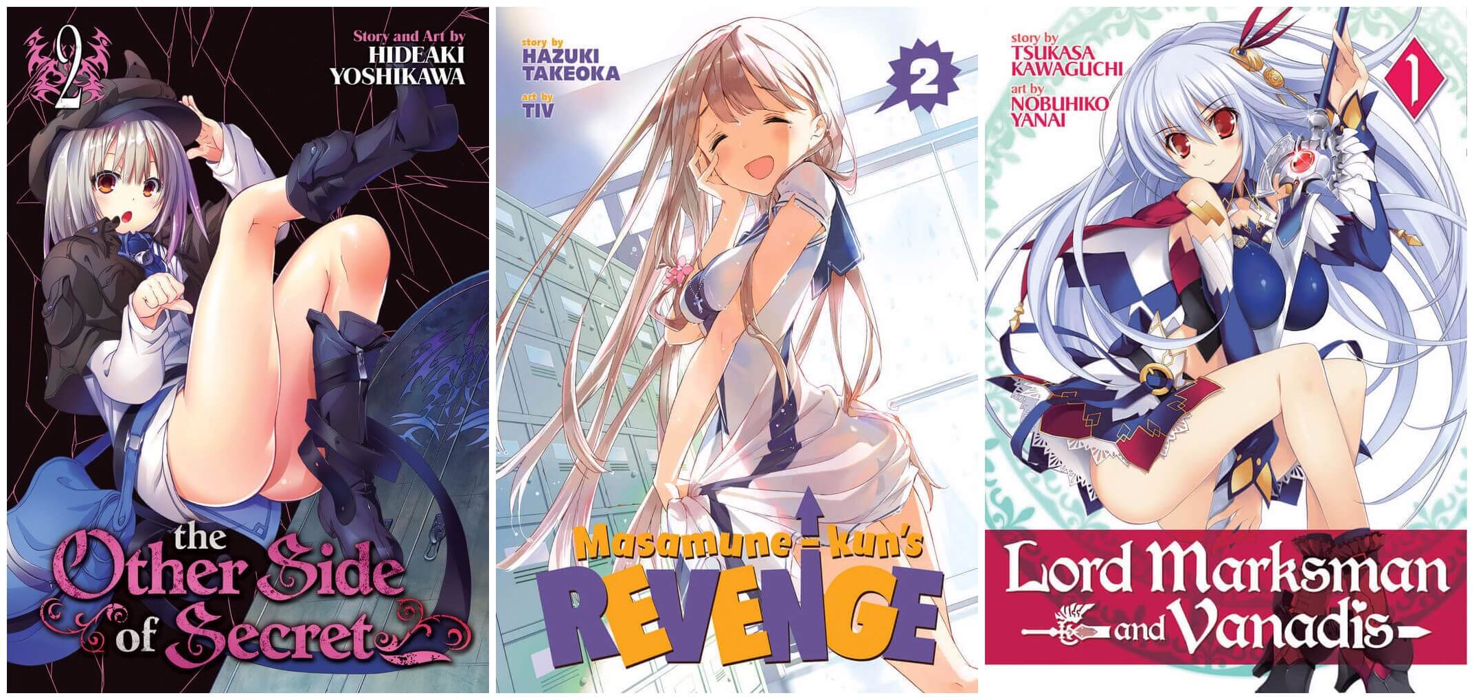 September 2016 Manga Releases Covers for The Other Side of Secret, Masamune-kun's Revenge, and Lord Marksman and Vanadis.
