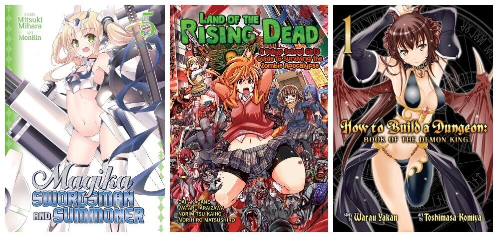 October 2016 Manga Releases Covers for Magika Swordsman and Summoner, Land of the Rising Dead, and How to Build a Dungeon.
