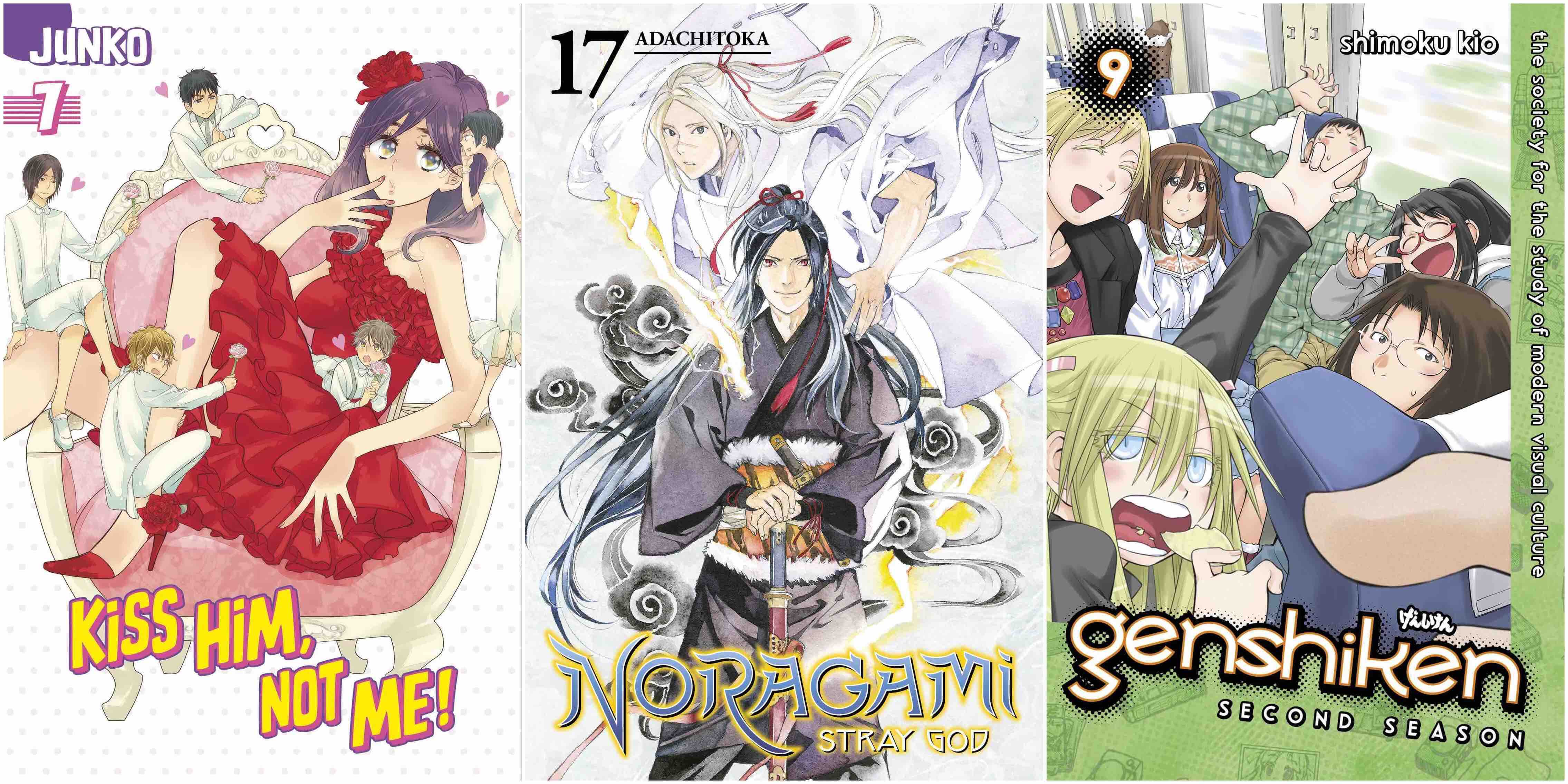 October 2016 Manga Releases Covers for Kiss Him Not Me, Noragami, and Genshiken: Second Season.