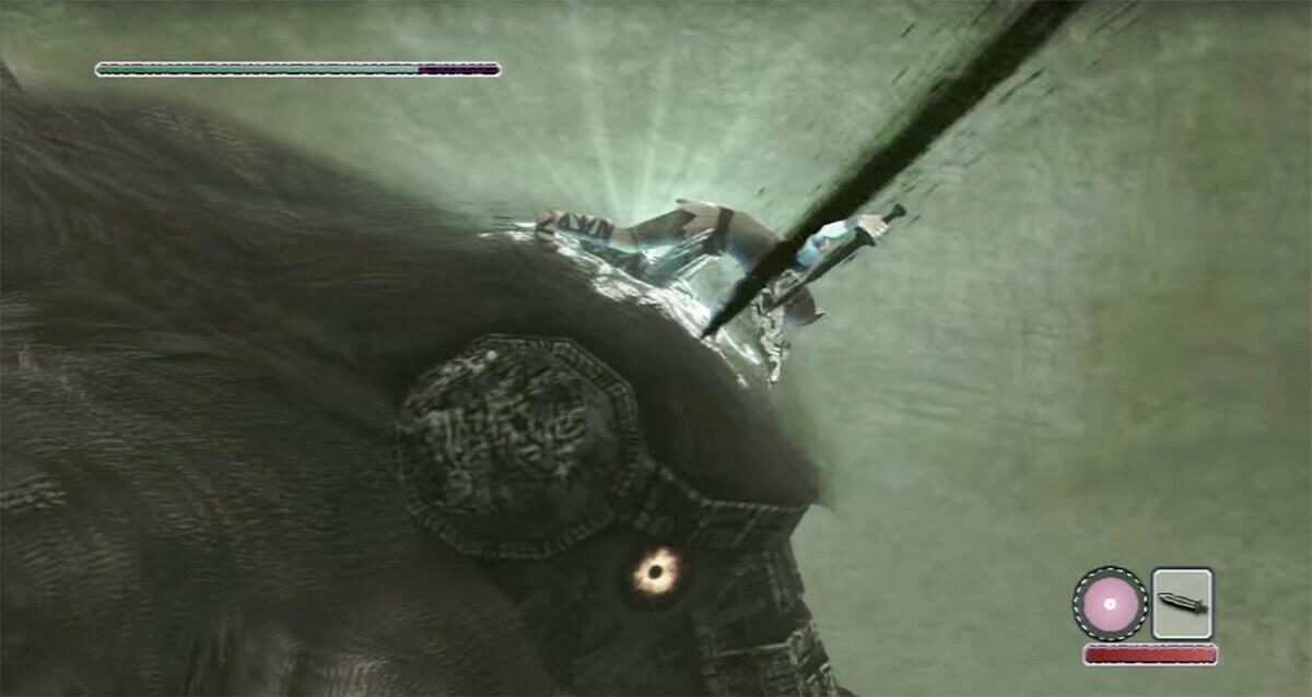 Wander Climbing Up The First Colossus Sword - Shadow Of The Colossus  Wallpaper