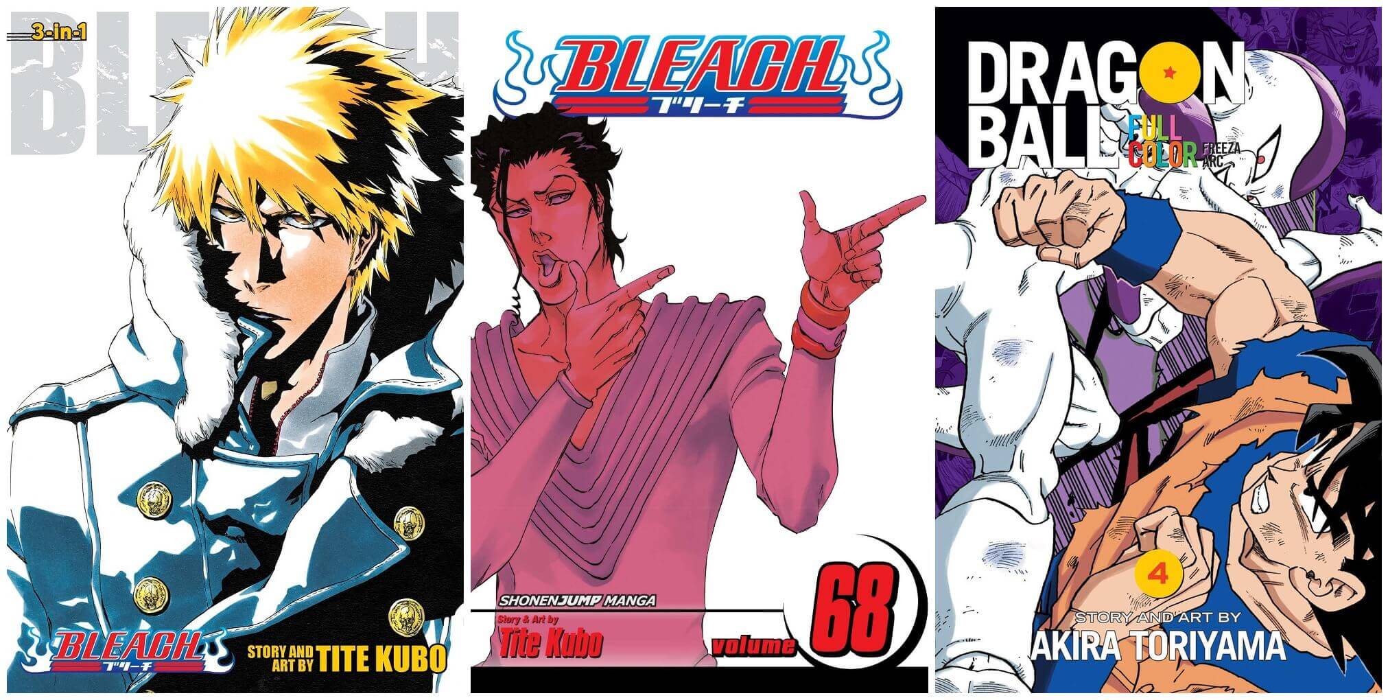 November 2016 Manga Releases Covers for Bleach 3-in-1, Bleach, and Dragon Ball Color.