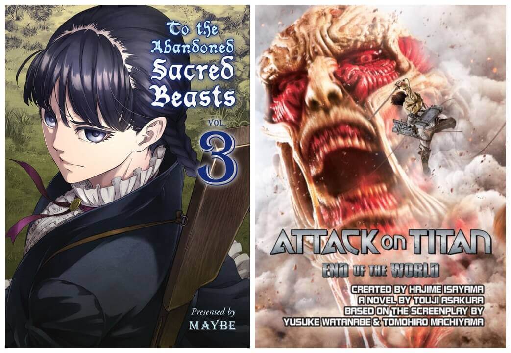November 2016 Manga Releases Covers for To the Abandoned Sacred Beasts and the Attack on Titan film novelization.