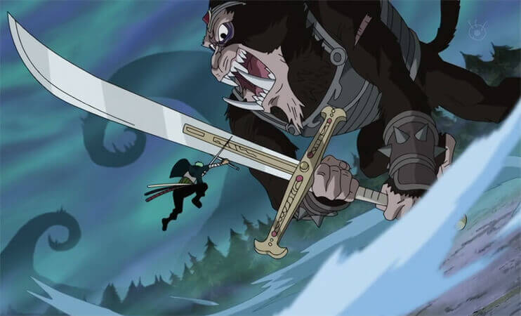 Zoro versus the humandrill leader