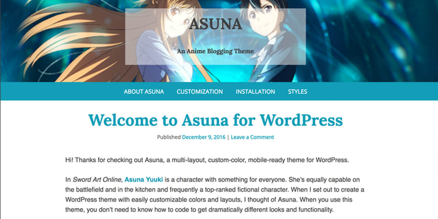 Asuna - WordPress Theme developed by Lauren Orsini