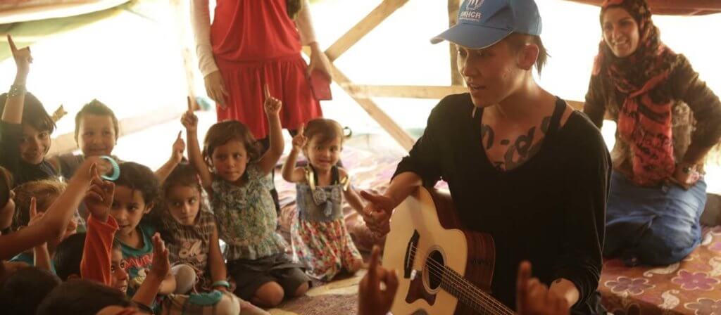 Miyavi performing for refugees for UNHCR