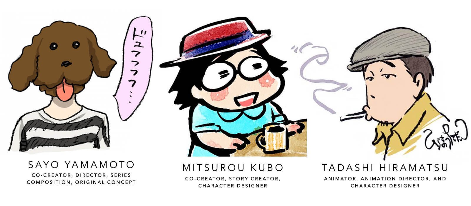 Yamamoto's, Kubo's, and Hiramatsu's avatars they use to associate with themselves