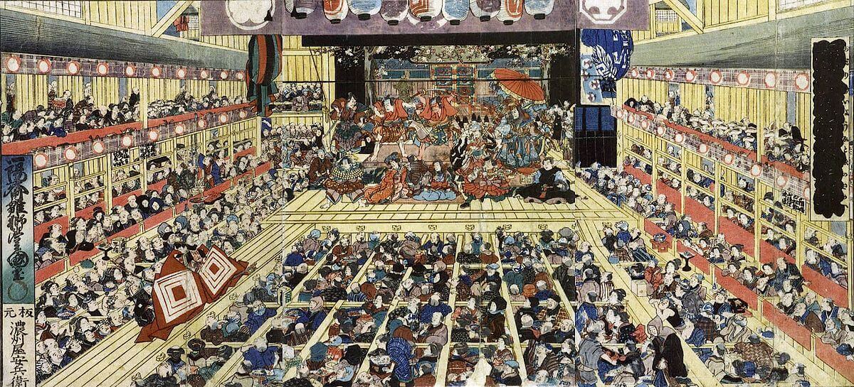 A beautiful painting of a Kabuki performance by Utagawa Toyokuni III