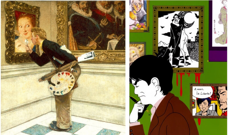 A comparison of two art pieces by Norman Rockwell and Yusuke Nakamura.
