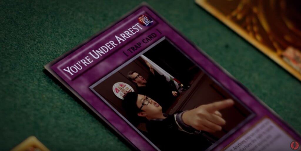 A screenshot of a "Yu-Gi-Oh" trap card featuring Miranda rights