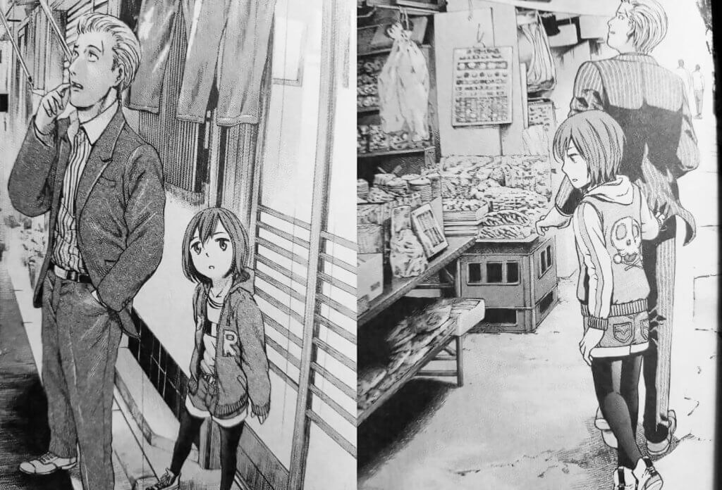 A screenshot comparing the size difference of Hina from two separate panels