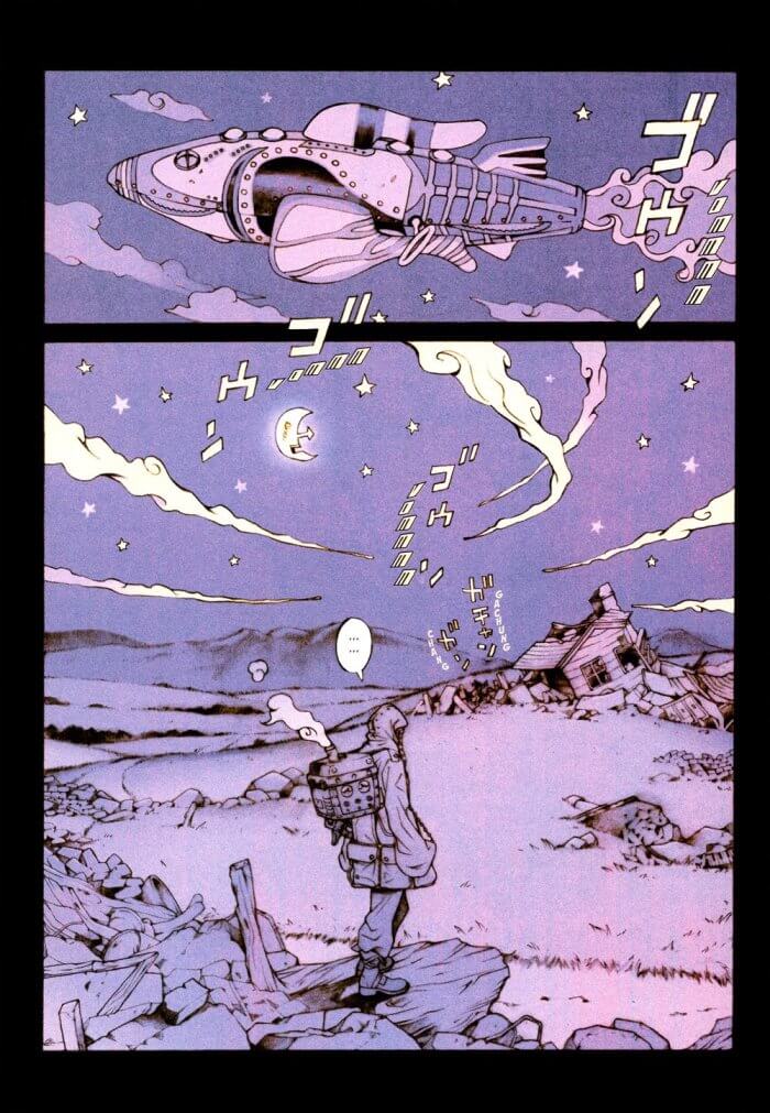 Colorful skies and landscapes used in the "Pez" manga