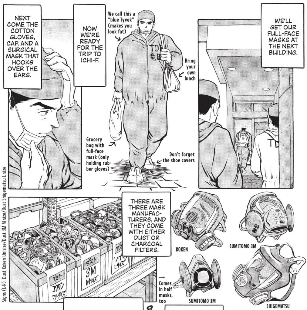 A page illustrating the mangaka's attention to detail in the various mask types.