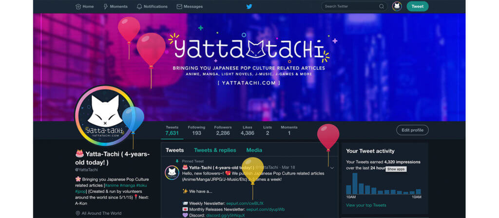 Yatta-Tachi's Twitter Profile on May 1st 2019