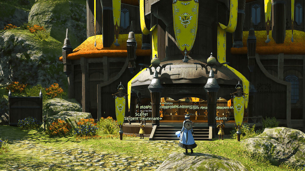 Player is standing in front of the Twin Adders' Office in Gridania