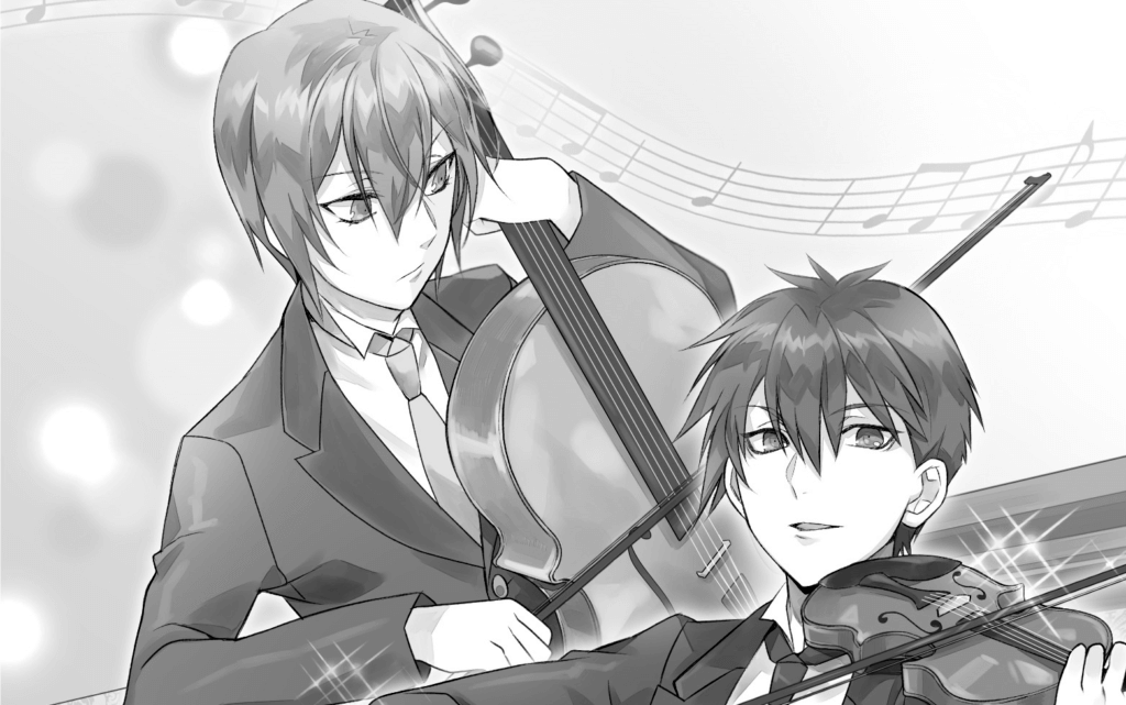 Sou plays the cello next to Kou who plays the violin