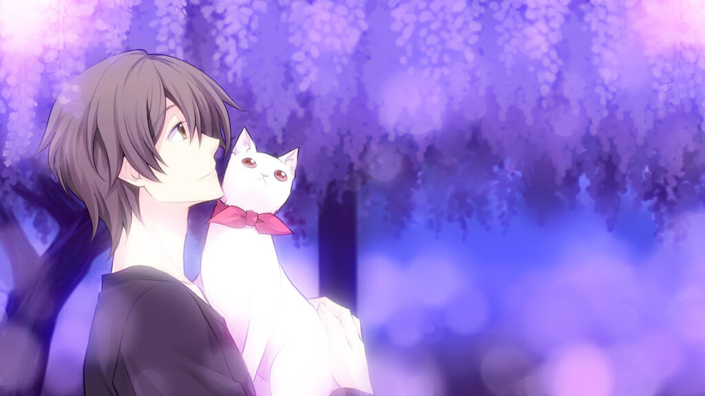 Takuma holds cat Honoka in the park garden