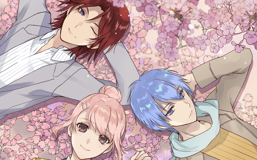 Kou Mashiro and Kon lay on a pile of cherry blossoms