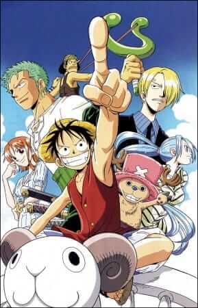 Luffy, Chopper, Vivi, Sanji, Nami, Zoro, and Usopp on the Going Merry circa Alabasta.