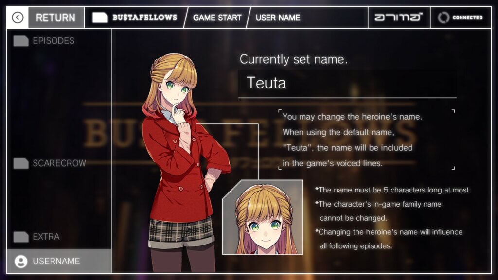 Character page and renaming option.