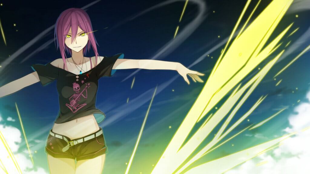 Aokana Aoi is flying. Her arms are outstretched and she's smiling.