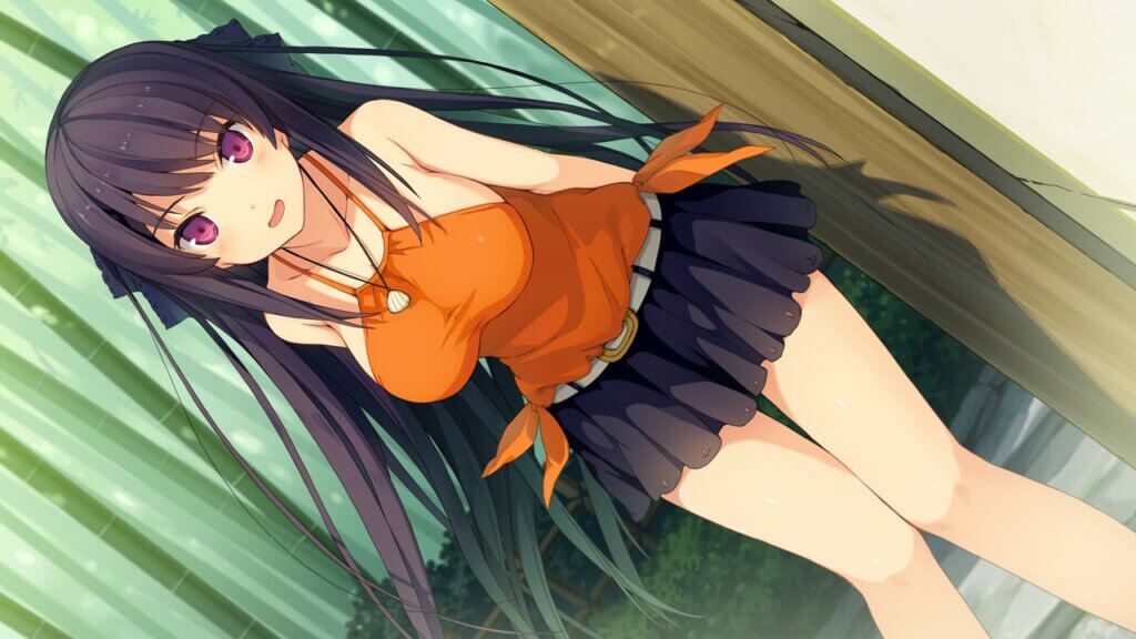 Aokana Misaki leaning over slightly with her hands behind her back.