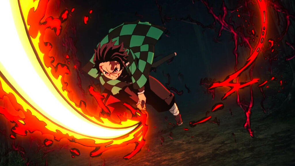 Tanjiro cutting up the spider webs from Demon Slayer: Kimetsu no Yaiba episode 19