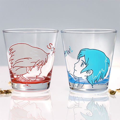 Two glasses with Solphie and Howls' faces on them.