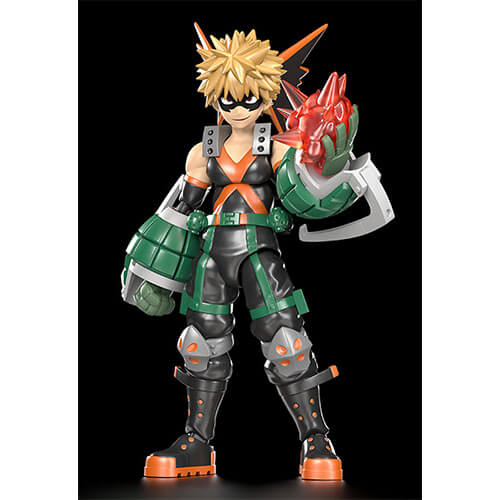 Bakugo standing with a smirk and about to use his explosion quirk.