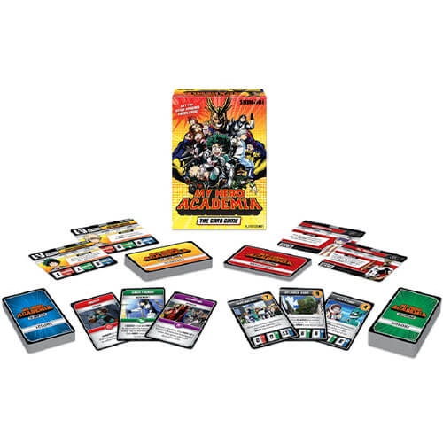 My Hero Academia Card Game with several stacks of the cards displayed based by type.