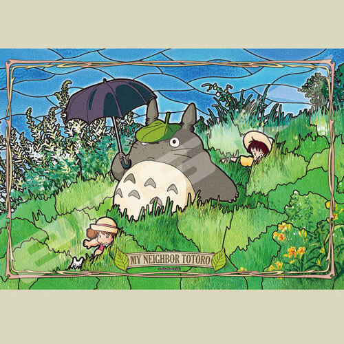 Totoro, Satsuki and Mei from My Neighbor Totoro walking through tall grass