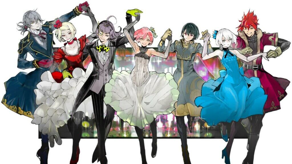 Jack Jeanne characters lined up next to each other in order: Kai, Sarafumi, Neji, Kisa, Yonaga, Mitsuki, and Suzu.