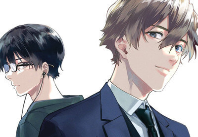 Naoya (left) and Professor Takatsuki (right) from the cover of the manga adaptation.
