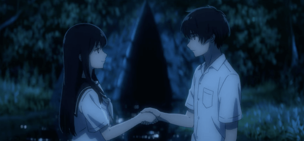 Anzu and Kaoru shaking hands to form a pact.