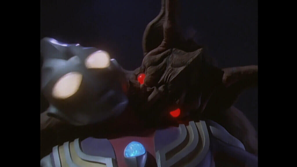 In an episode of Ultraman Tiga, Tiga is chomped on the neck by a huge red-eyed vampire bat kaiju with pointy ears.