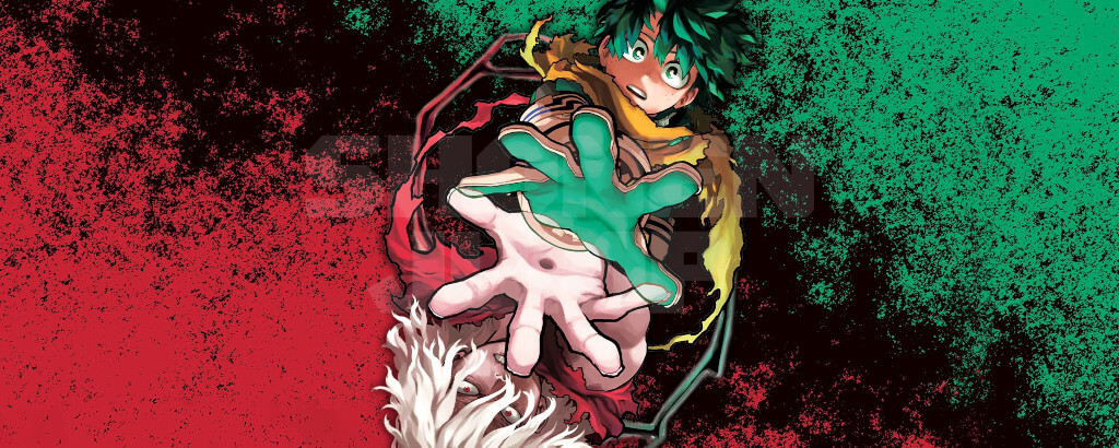 A promotional color image for the Viz Shonen Jump app featuring Izuku and Shigaraki posed as polar opposites. 